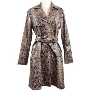 Blank NYC Snake Print Belted Trench Coat Jacket Shiny Tan Brown Size Small